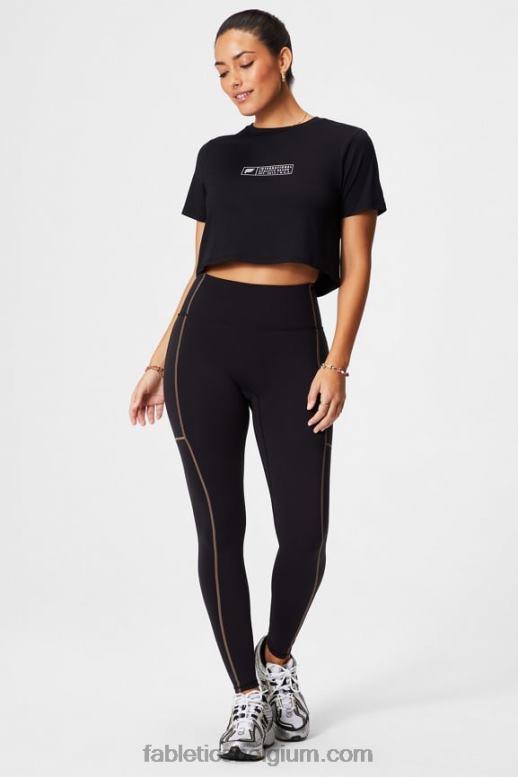 zwart/klassiek wit vrouwen dry-flex ultra-cropped T-shirt met korte mouwen Fabletics LH20J1953