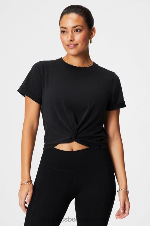 zwart vrouwen T-shirt van 100% katoen met gedraaide knoop Fabletics LH20J1944