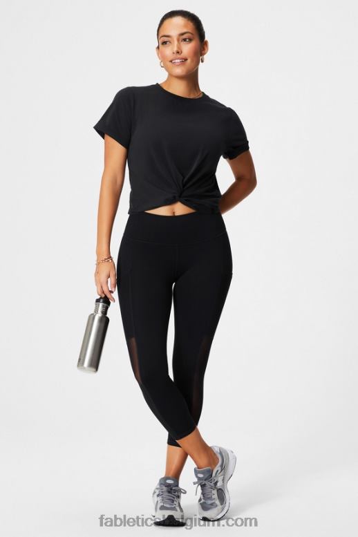 zwart vrouwen T-shirt van 100% katoen met gedraaide knoop Fabletics LH20J1944