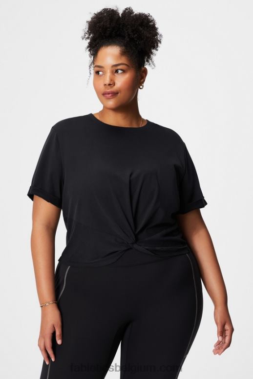 zwart vrouwen T-shirt van 100% katoen met gedraaide knoop Fabletics LH20J1957