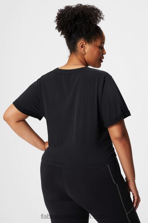 zwart vrouwen T-shirt van 100% katoen met gedraaide knoop Fabletics LH20J1957