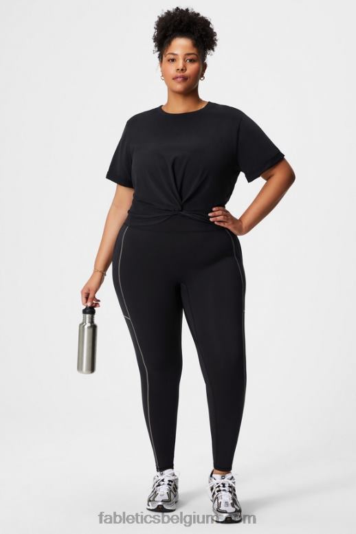 zwart vrouwen T-shirt van 100% katoen met gedraaide knoop Fabletics LH20J1957