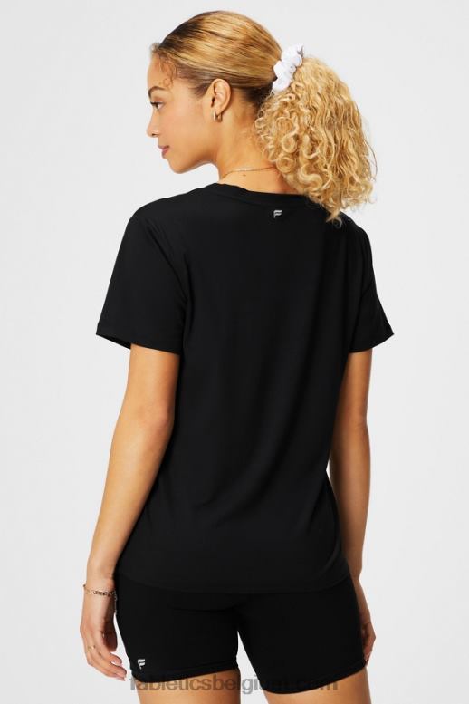zwart vrouwen dry-flex T-shirt met V-hals en korte mouwen Fabletics LH20J1959