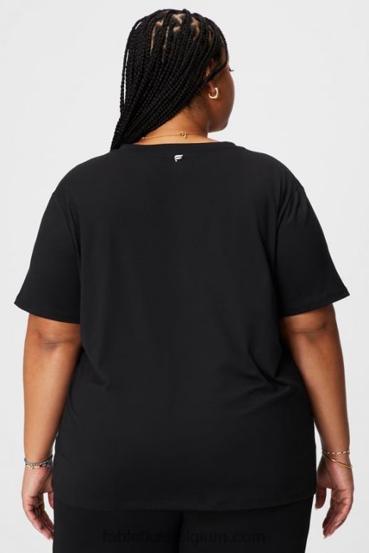 zwart vrouwen dry-flex T-shirt met V-hals en korte mouwen Fabletics LH20J1960
