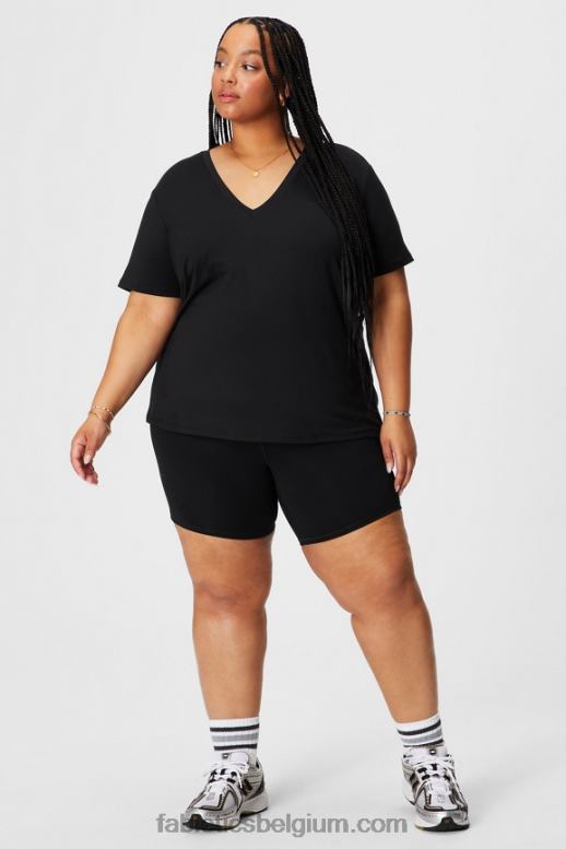 zwart vrouwen dry-flex T-shirt met V-hals en korte mouwen Fabletics LH20J1960