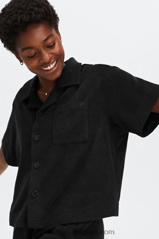 zwart vrouwen eiland badstof boxy knoop omhoog Fabletics LH20J2040