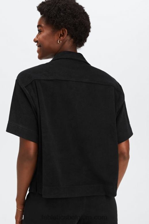 zwart vrouwen eiland badstof boxy knoop omhoog Fabletics LH20J2040