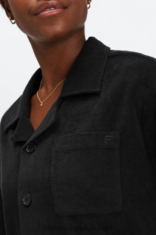 zwart vrouwen eiland badstof boxy knoop omhoog Fabletics LH20J2040