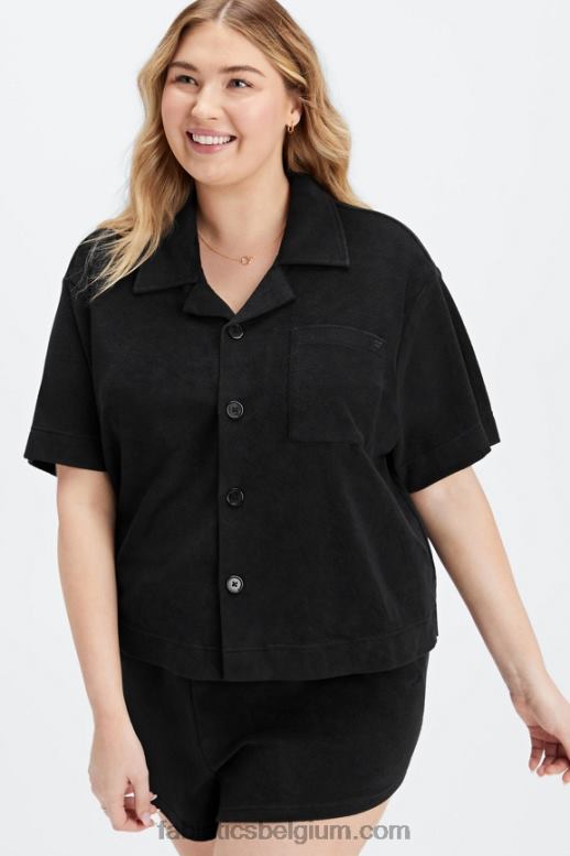 zwart vrouwen eiland badstof boxy knoop omhoog Fabletics LH20J2041