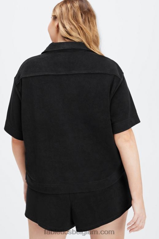 zwart vrouwen eiland badstof boxy knoop omhoog Fabletics LH20J2041