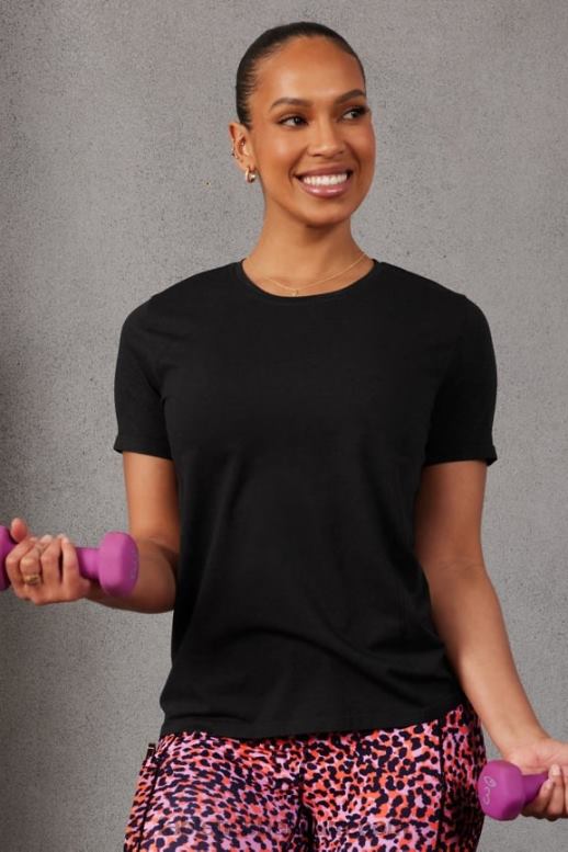 zwart vrouwen feather tech top met korte mouwen Fabletics LH20J1948