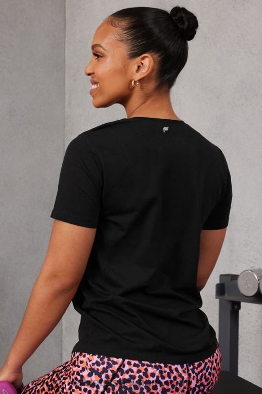 zwart vrouwen feather tech top met korte mouwen Fabletics LH20J1948