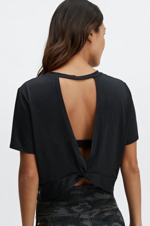 zwart vrouwen milieubewust gedraaid T-shirt met korte mouwen Fabletics LH20J2050