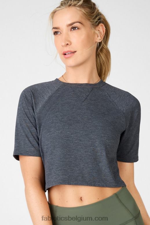 zwarte heide vrouwen loveday T-shirt met raglanmouwen en korte mouwen Fabletics LH20J2105