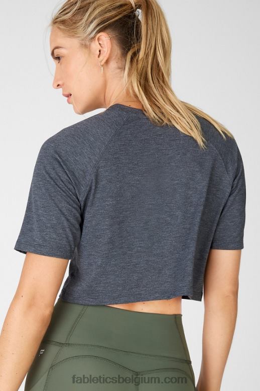 zwarte heide vrouwen loveday T-shirt met raglanmouwen en korte mouwen Fabletics LH20J2105