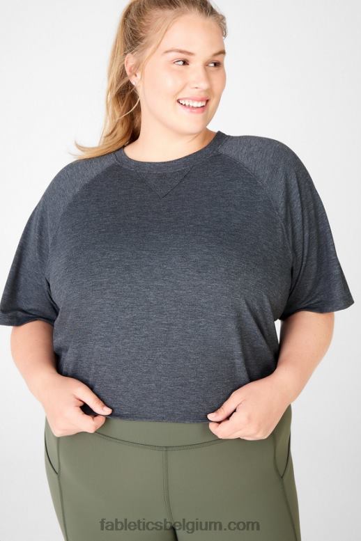 zwarte heide vrouwen loveday T-shirt met raglanmouwen en korte mouwen Fabletics LH20J2106