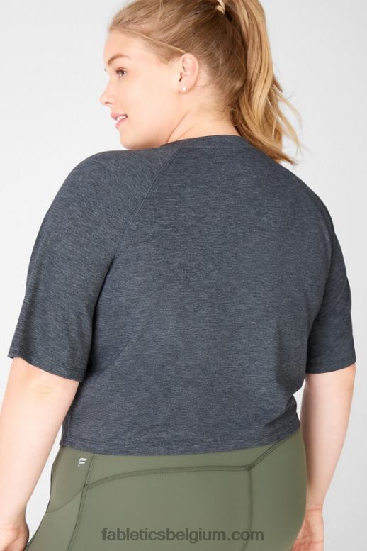 zwarte heide vrouwen loveday T-shirt met raglanmouwen en korte mouwen Fabletics LH20J2106