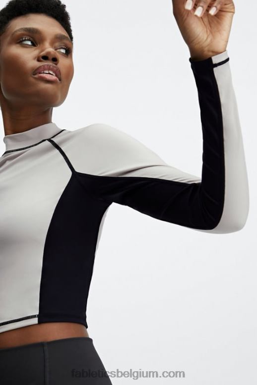 as/zwart vrouwen Giana top met opstaande kraag en lange mouwen Fabletics LH20J2679