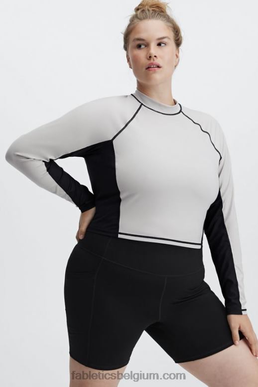 as/zwart vrouwen Giana top met opstaande kraag en lange mouwen Fabletics LH20J2680