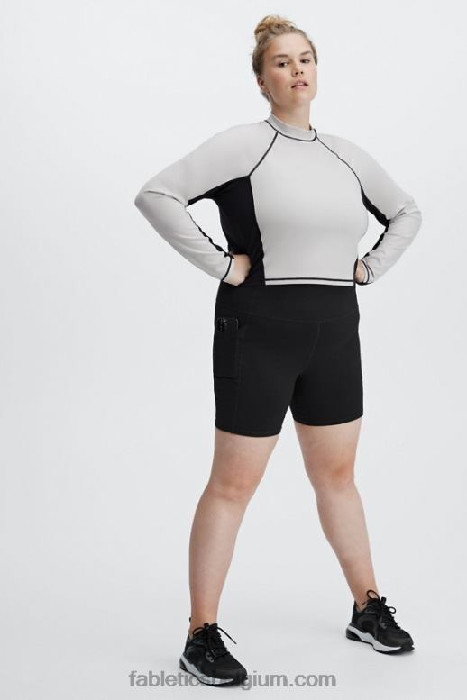 as/zwart vrouwen Giana top met opstaande kraag en lange mouwen Fabletics LH20J2680