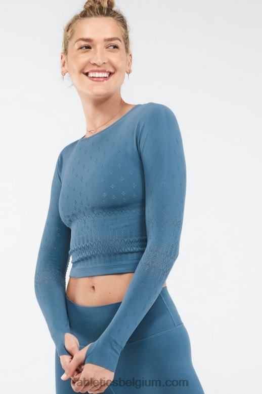 blauw ijzer vrouwen ashton sculptgebreide top met lange mouwen Fabletics LH20J2696