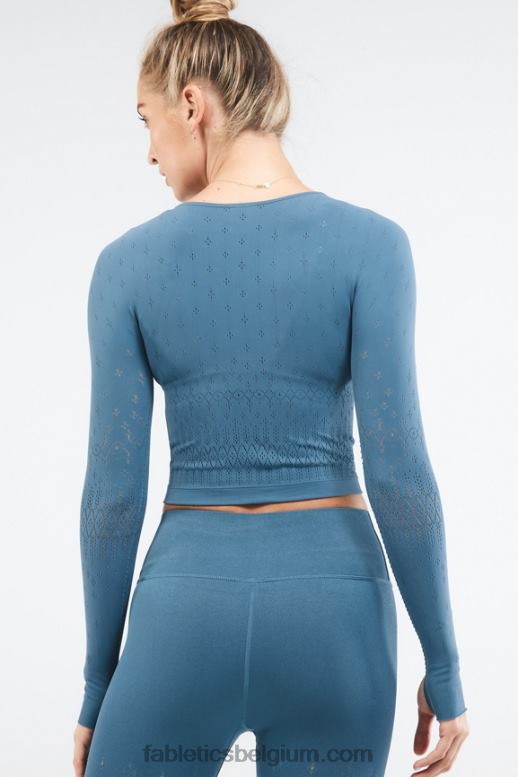 blauw ijzer vrouwen ashton sculptgebreide top met lange mouwen Fabletics LH20J2696