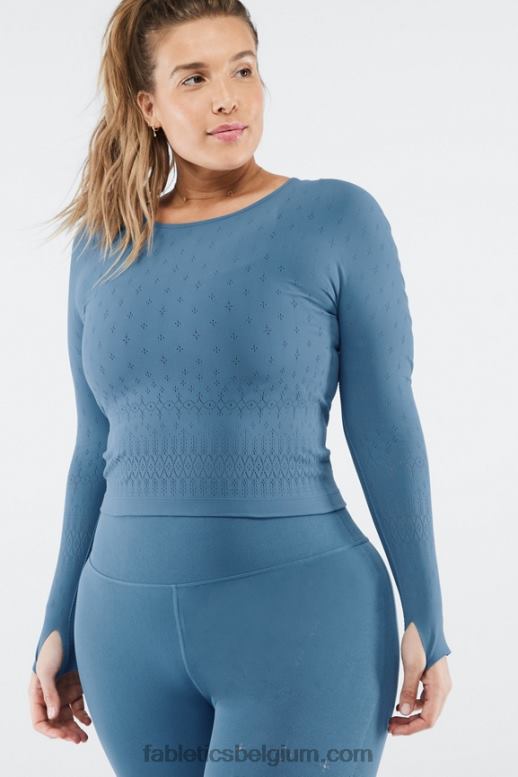 blauw ijzer vrouwen ashton sculptgebreide top met lange mouwen Fabletics LH20J2697