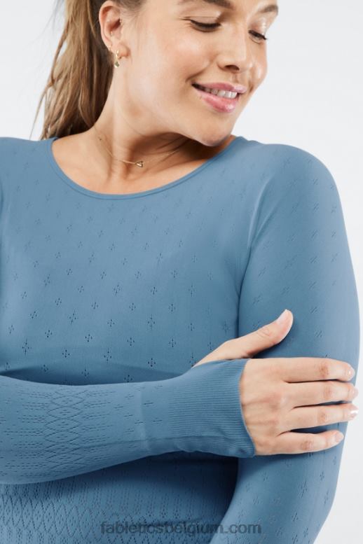 blauw ijzer vrouwen ashton sculptgebreide top met lange mouwen Fabletics LH20J2697