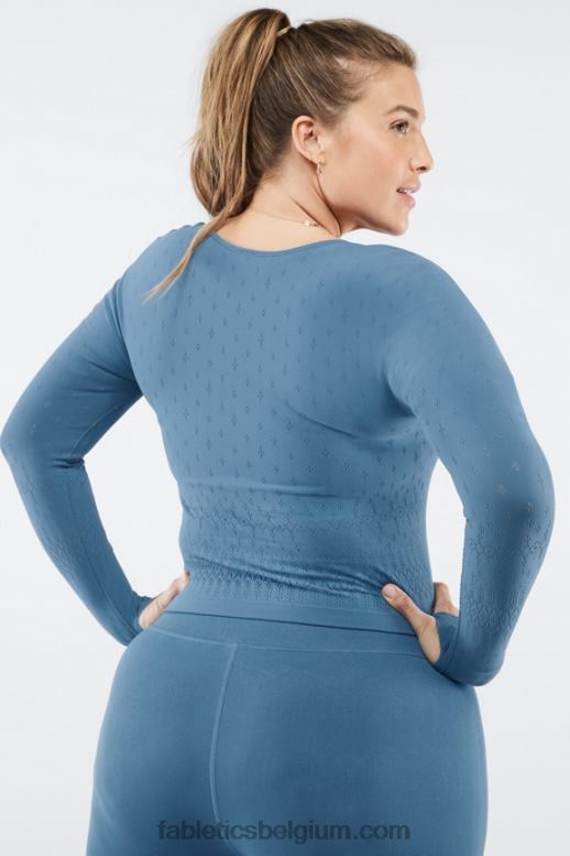 blauw ijzer vrouwen ashton sculptgebreide top met lange mouwen Fabletics LH20J2697