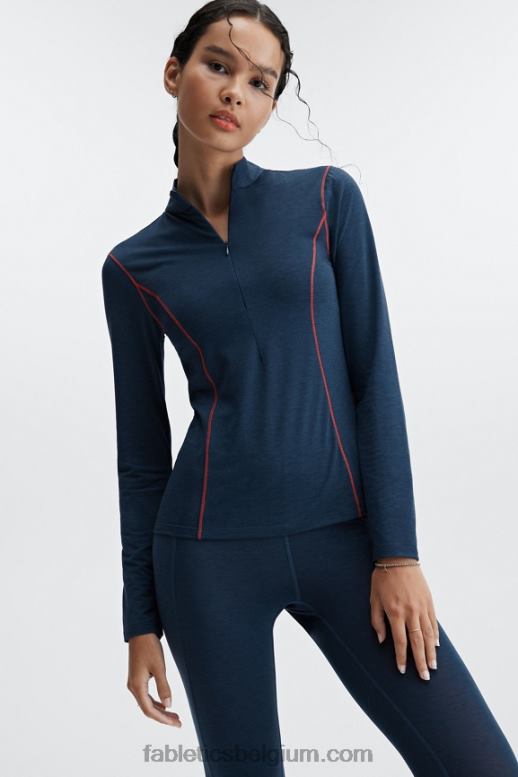 blauwe nova heide vrouwen wollen basislaag met lange mouwen, halve ritssluiting Fabletics LH20J2633