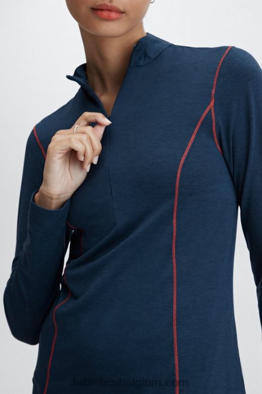 blauwe nova heide vrouwen wollen basislaag met lange mouwen, halve ritssluiting Fabletics LH20J2633