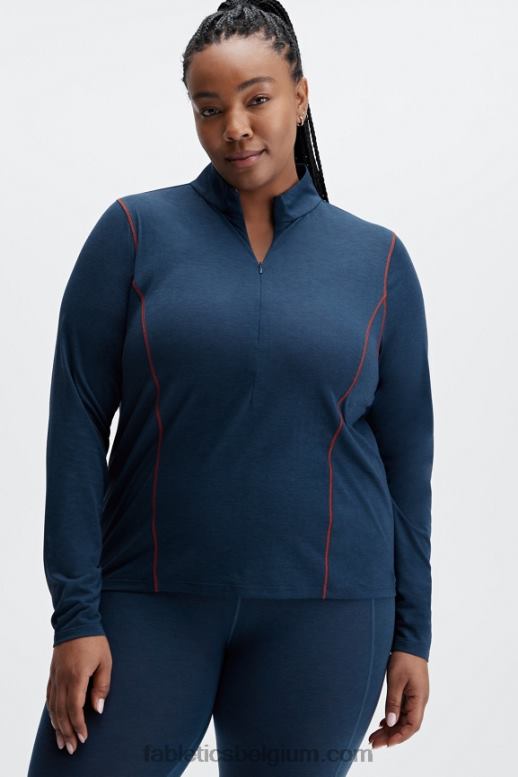 blauwe nova heide vrouwen wollen basislaag met lange mouwen, halve ritssluiting Fabletics LH20J2634
