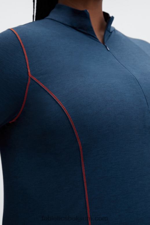 blauwe nova heide vrouwen wollen basislaag met lange mouwen, halve ritssluiting Fabletics LH20J2634