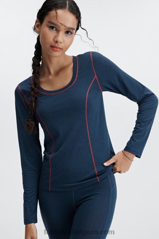 blauwe nova heide vrouwen wollen basislaag top met lange mouwen Fabletics LH20J2631