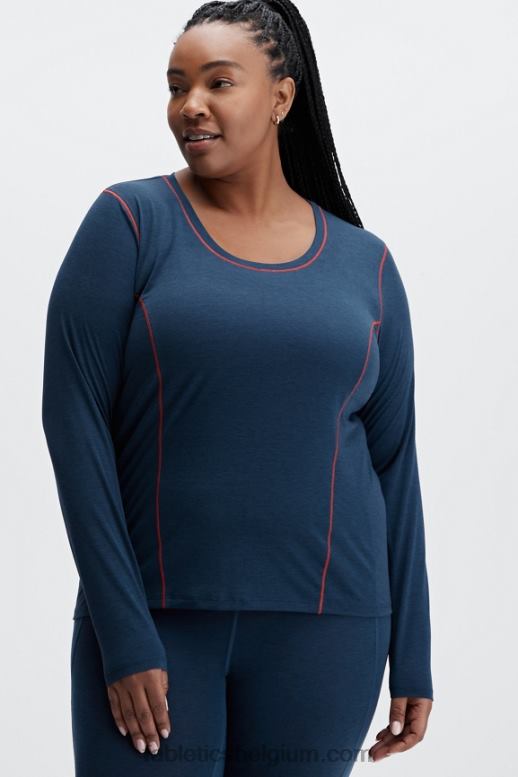 blauwe nova heide vrouwen wollen basislaag top met lange mouwen Fabletics LH20J2632