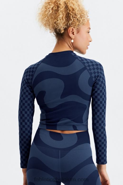 diep marine/middenblauw vrouwen jada naadloze crop top met lange mouwen Fabletics LH20J2663