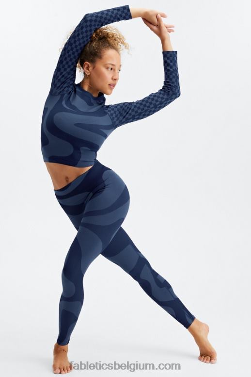 diep marine/middenblauw vrouwen jada naadloze crop top met lange mouwen Fabletics LH20J2663