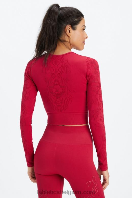 dieprood vrouwen flora naadloze top met lange mouwen Fabletics LH20J2622