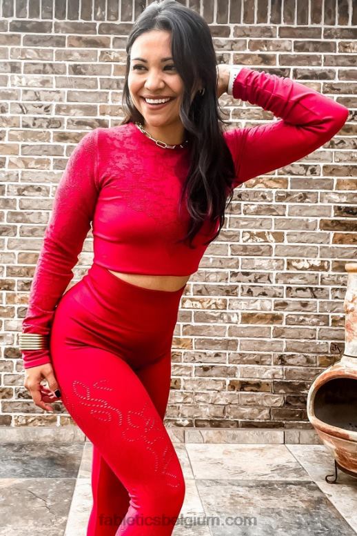 dieprood vrouwen flora naadloze top met lange mouwen Fabletics LH20J2622