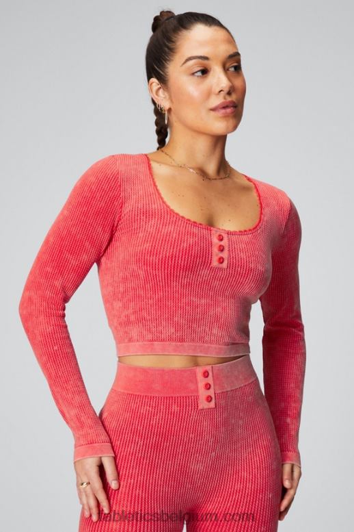 gewassen aardbei rood vrouwen kabelgebreide top met lange mouwen Fabletics LH20J2608