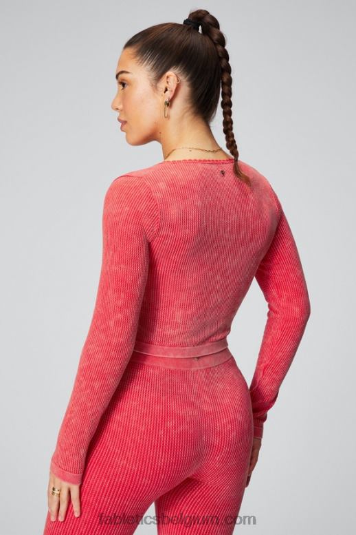 gewassen aardbei rood vrouwen kabelgebreide top met lange mouwen Fabletics LH20J2608