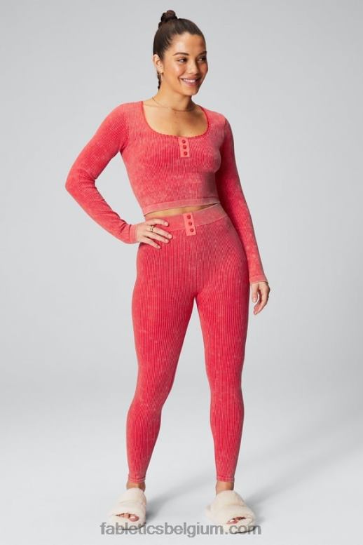 gewassen aardbei rood vrouwen kabelgebreide top met lange mouwen Fabletics LH20J2608