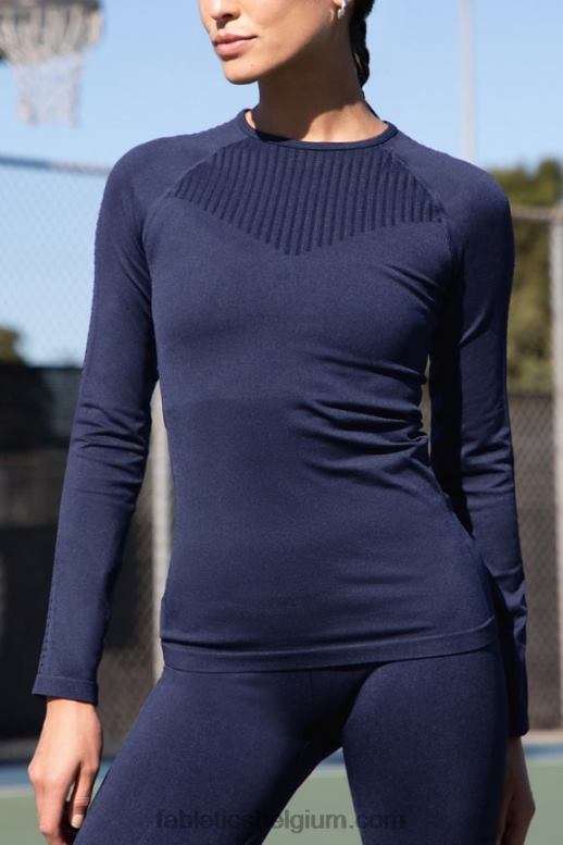 gewassen diepe marine vrouwen sync naadloze top met lange mouwen Fabletics LH20J2595