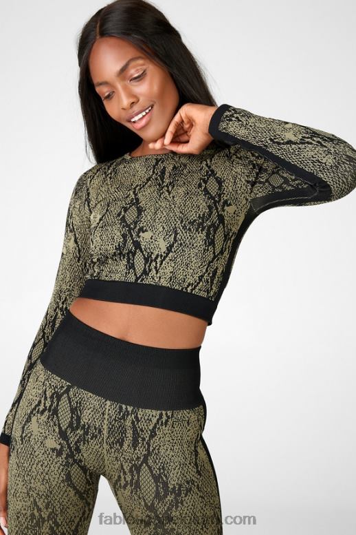 groen reptilia/zwart vrouwen kamila naadloze top met lange mouwen Fabletics LH20J2681