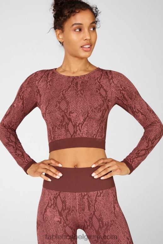 kersen mokka reptilia/canyon vrouwen kamila naadloze top met lange mouwen Fabletics LH20J2682