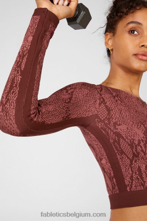 kersen mokka reptilia/canyon vrouwen kamila naadloze top met lange mouwen Fabletics LH20J2682