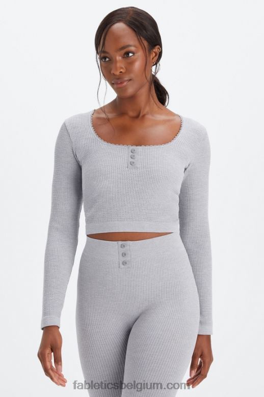 klassieke grijze heide vrouwen kabelgebreide top met lange mouwen Fabletics LH20J2610