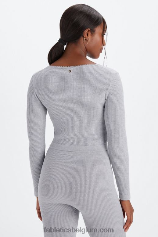 klassieke grijze heide vrouwen kabelgebreide top met lange mouwen Fabletics LH20J2610