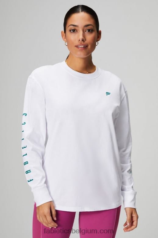 klassieke wit/ombre sport vrouwen vriendje T-shirt met lange mouwen Fabletics LH20J2604