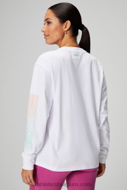 klassieke wit/ombre sport vrouwen vriendje T-shirt met lange mouwen Fabletics LH20J2604